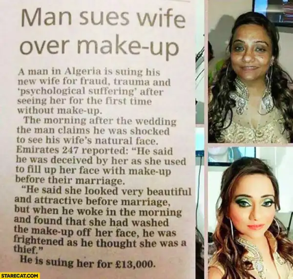 So Hilarious!! Husband Sues Wife For Not Being Pretty Enough [See Photos]